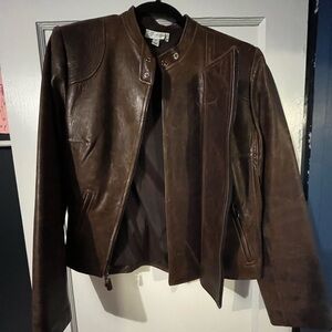 St. John Brown Leather Jacket - Size L | Bel Air Estate Sale Find